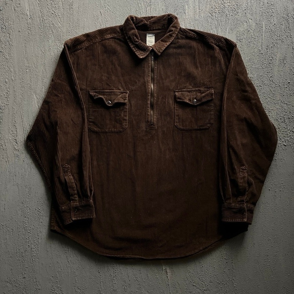 Vintage Old Navy 1/4 Zip Corduroy Pullover Shirt XXL Brown 2000s Y2K